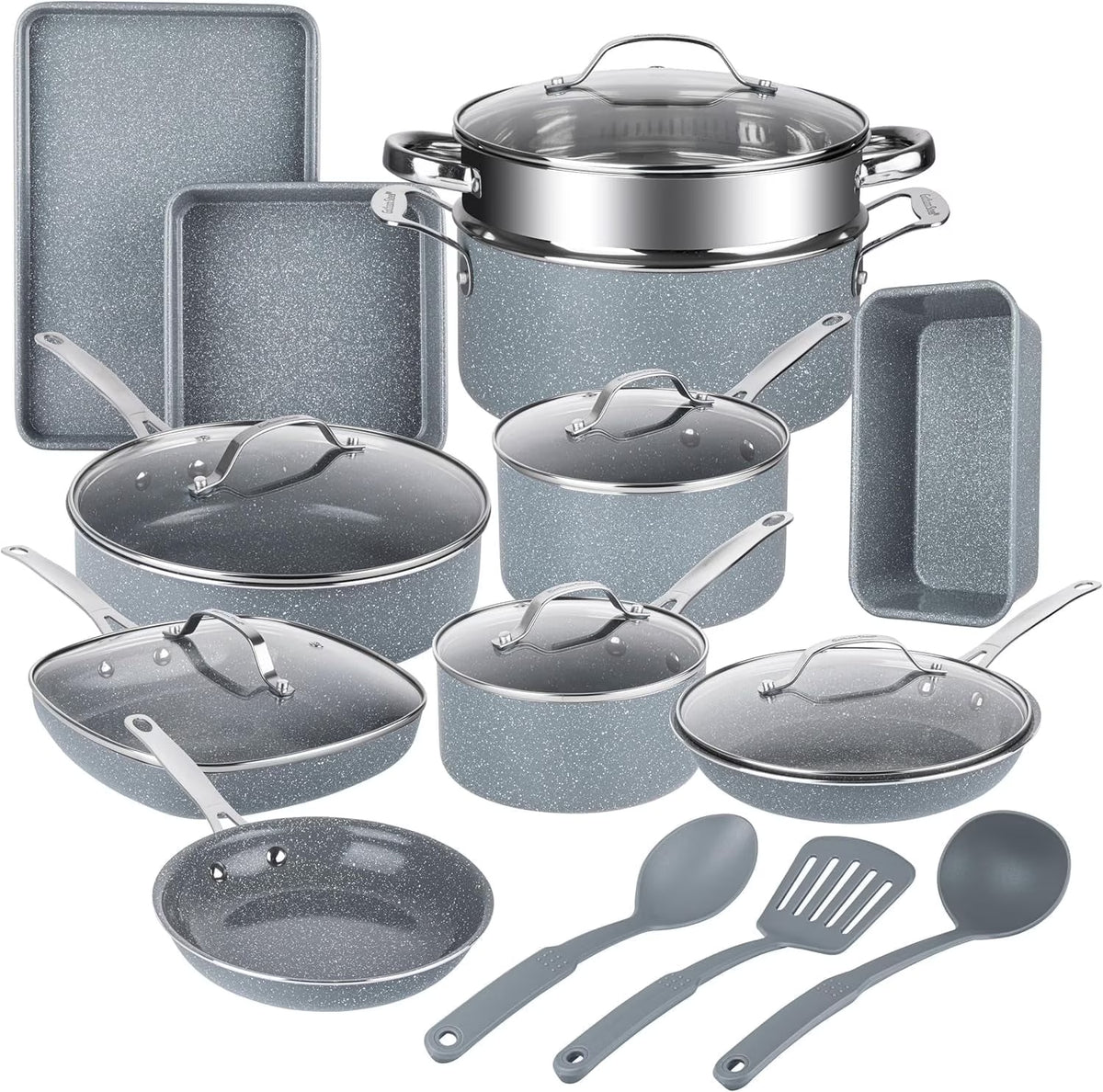 Granitestone 20 Pc Ceramic Cookware Set Nonstick, Pots and Pans Set Non Stick for Kitchen with Bakeware and Utensils, Ceramic Pan Set, Non Toxic Cookware Sets, Oven & Dishwasher Safe, Black