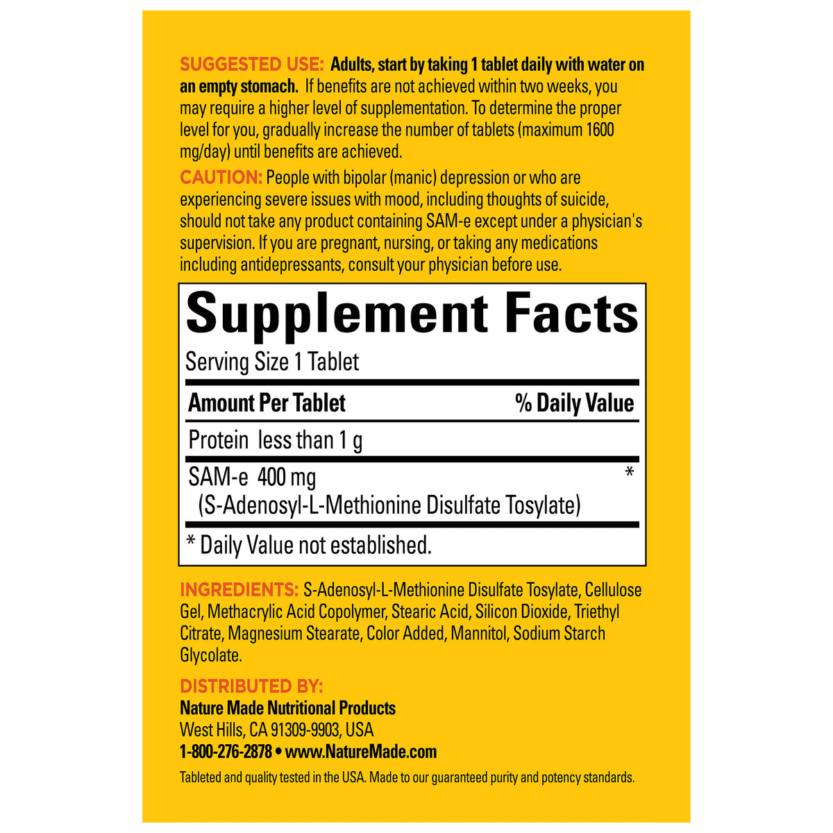 Nature Made SAM-e Complete 400 mg., 60 Tablets