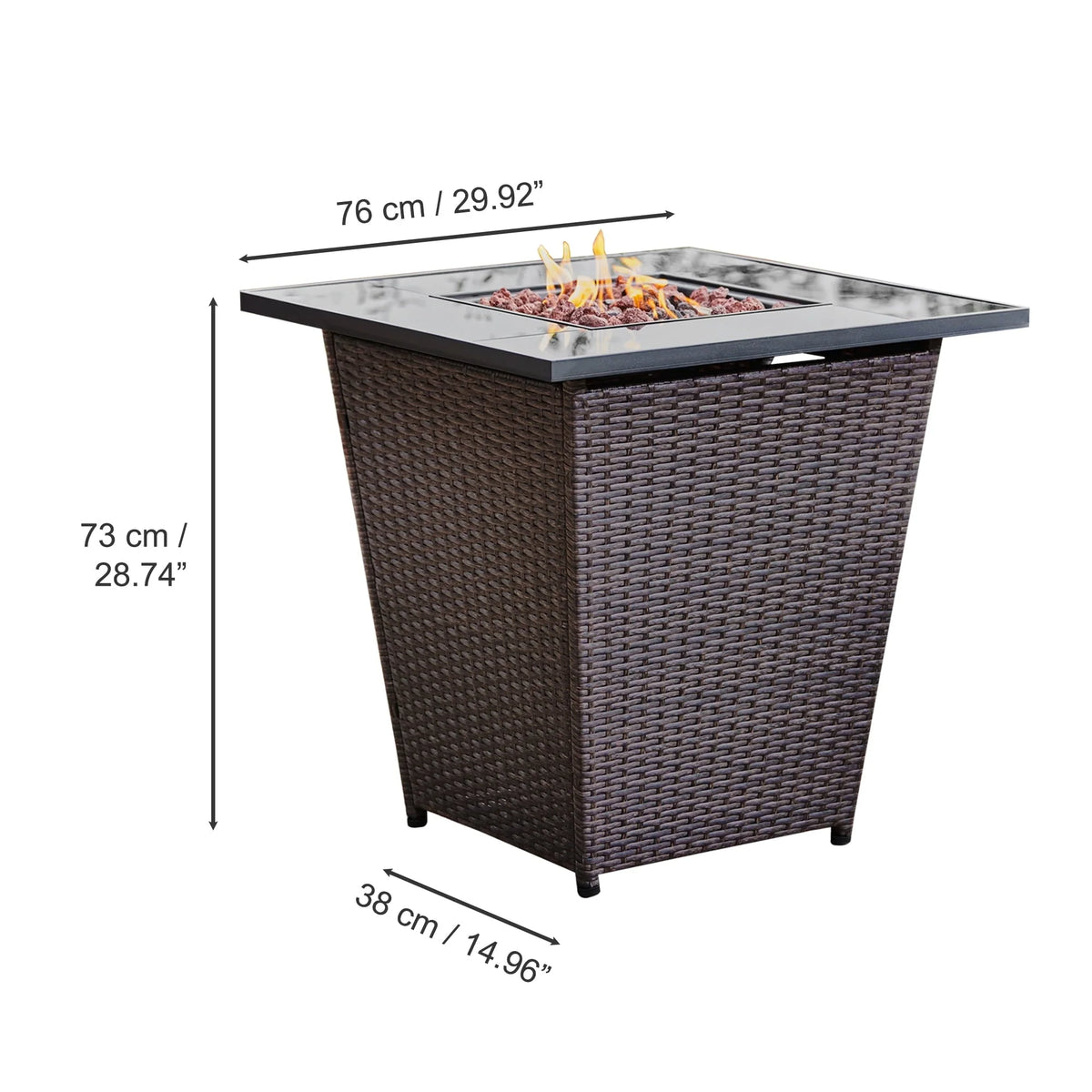Teamson Home Outdoor 30" Propane Gas Fire Pit Table with Rattan Base, Espresso