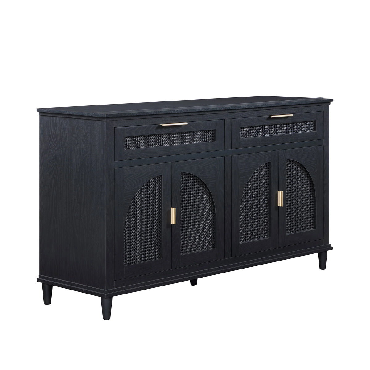 Beautiful Drew Rattan Media Console with Teched Away Drawer by Drew Barrymore, Warm Honey Finish