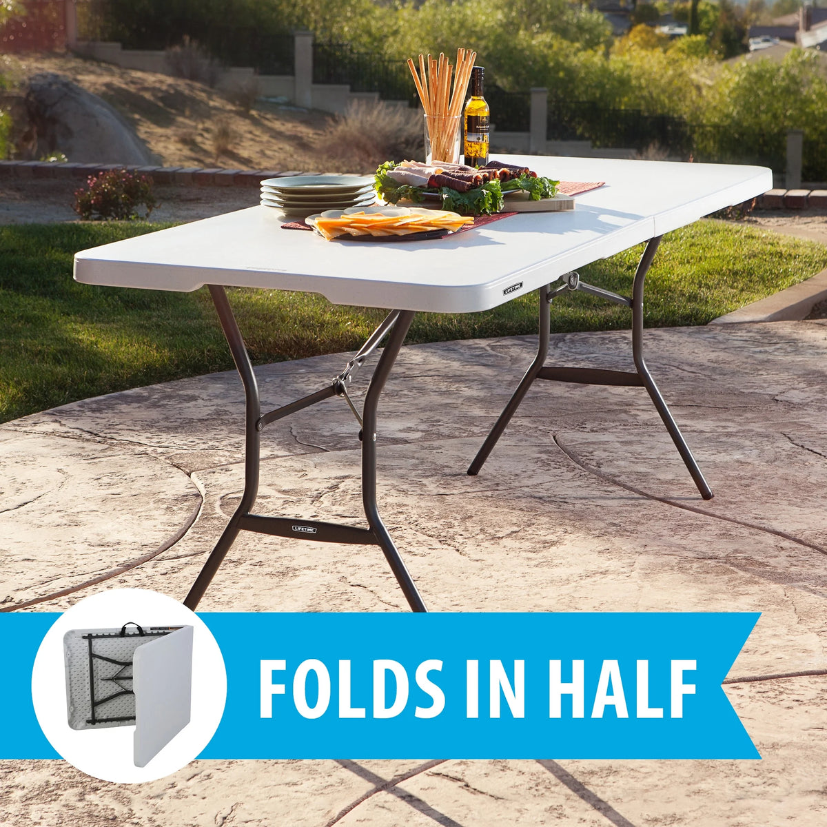 Lifetime 6' Commercial Grade High-Quality Fold-in-Half Folding Table, White (25011)
