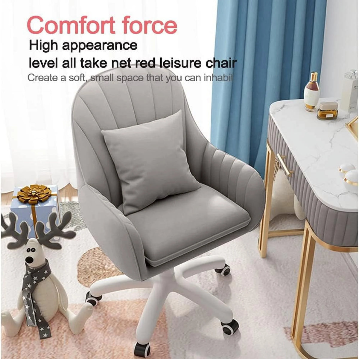 Home Office Chair Computer Chair with Mid-Back Upholstered Modern Tufted Computer Task Chair Swivel Height Adjustable Velvet Accent Chair.��White��