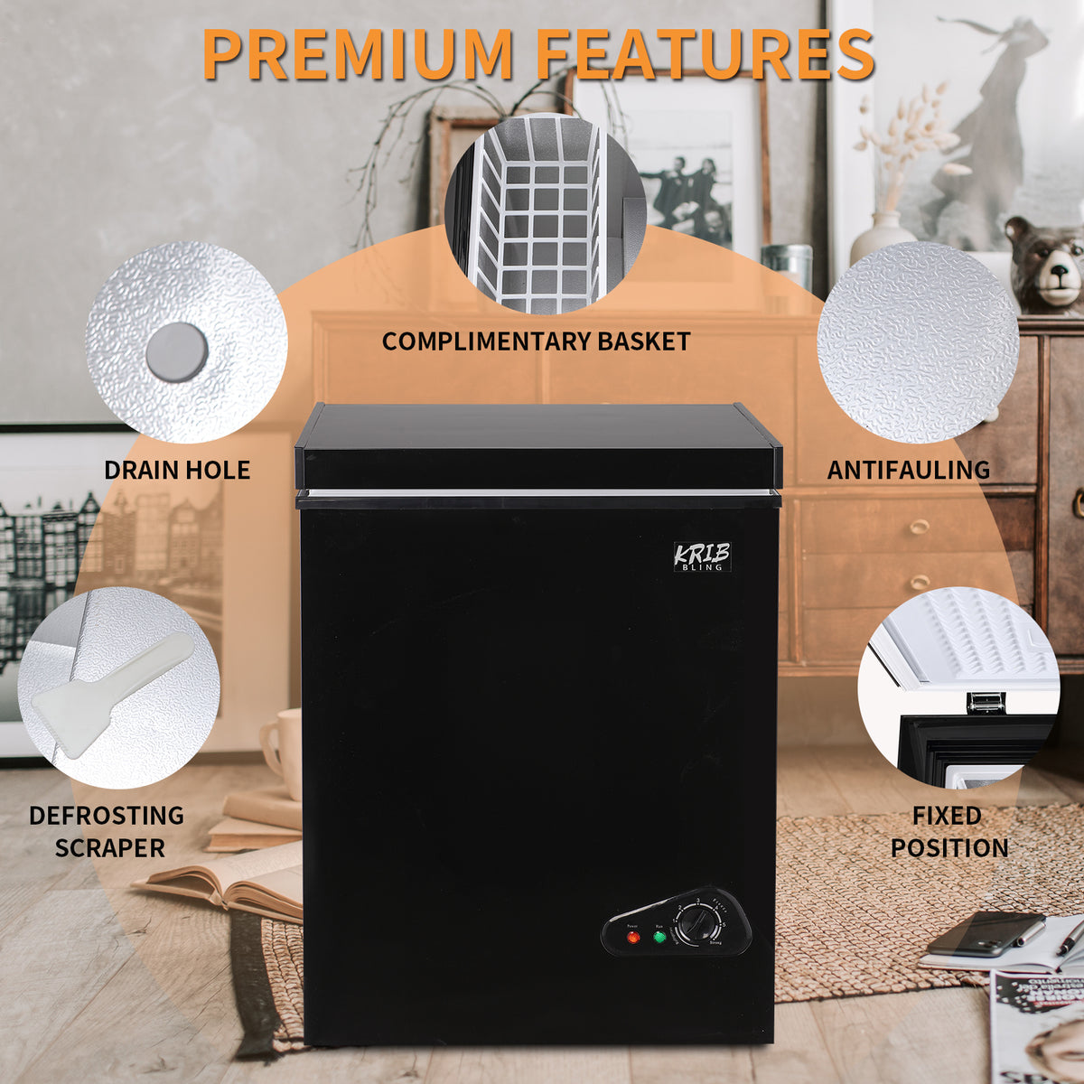 Krib B Deep Freezer 3.5 Cu.ft, Chest Freezer with 3 Grade Temperature (-4��F to 6.8��F), Removable Basket, for Dorm, Apartment, Kitchen, Black