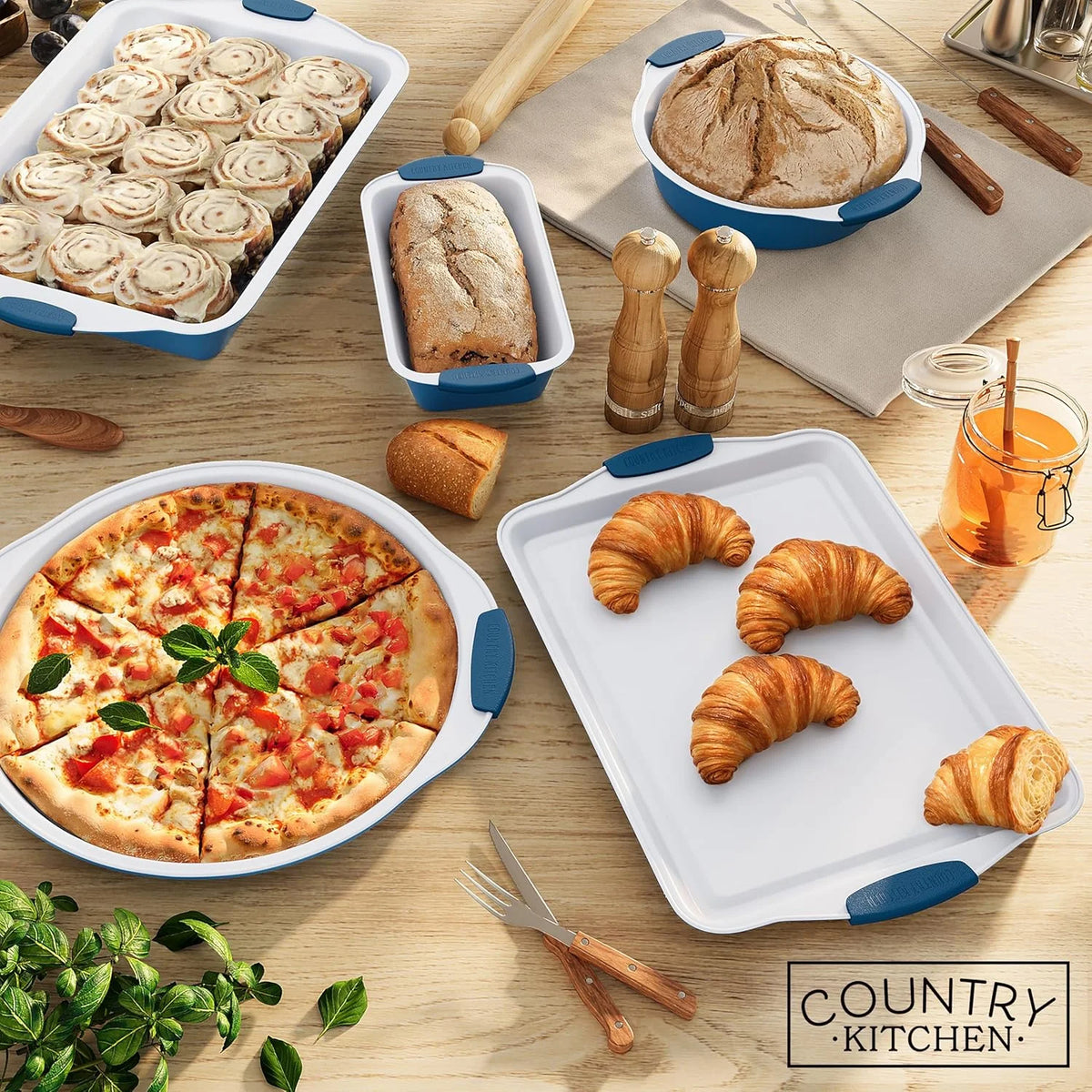 Country Kitchen 10-Piece Nonstick Bakeware Set - Stackable Pots and Pans, Black