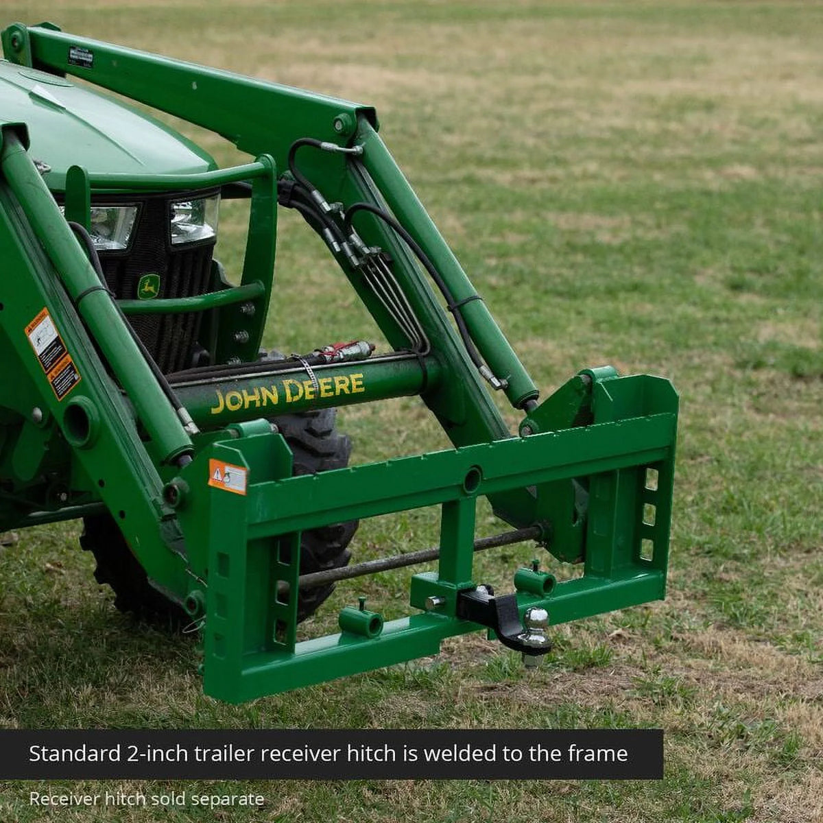 Titan Attachments Pallet Fork Frame Attachment, Rated 3,000 LB, Receiver Hitch, Fits John Deere Loaders, Frame Only