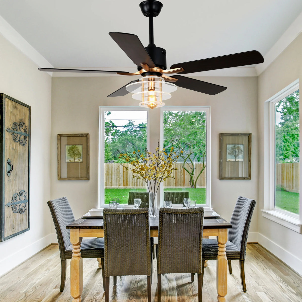 Bella Depot 52" Modern Black Ceiling Fan 6-Speed Reversible with Light and Remote Control