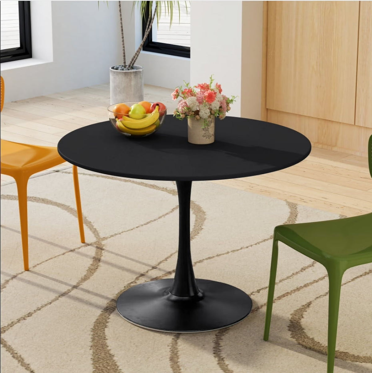 BSHTI Modern Round Dining Table with Round MDF Table Top,Metal Base Dining Table