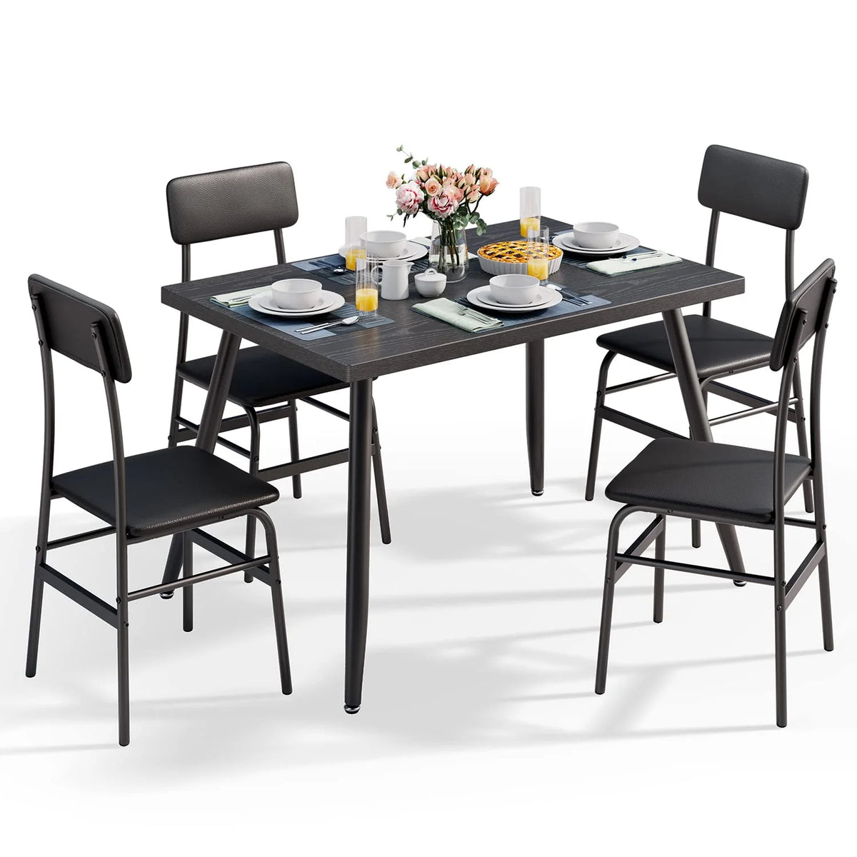 Aiho 5-Piece Modern Dining Set, Metal & Wood Table & 4 Chairs, Space-Saving for Small Spaces & Apartments, Retro
