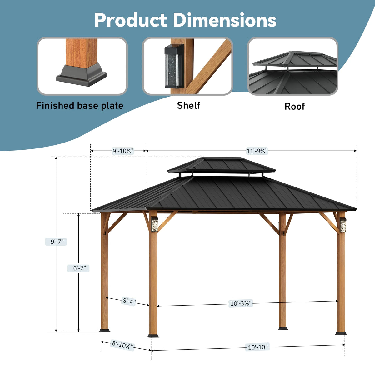 FONA 10'x12' Hard Top Gazebo W/ Solar LED light