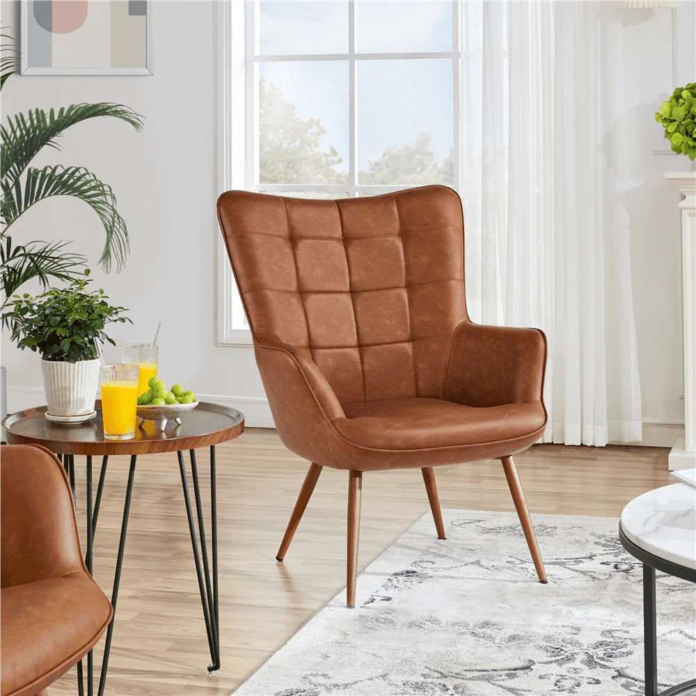 Topeakmart Faux Leather Wingback Accent Chair for Living Room, Brown