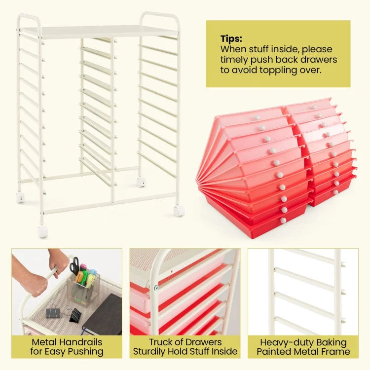 20 Drawers Rolling Storage Cart Studio Organizer