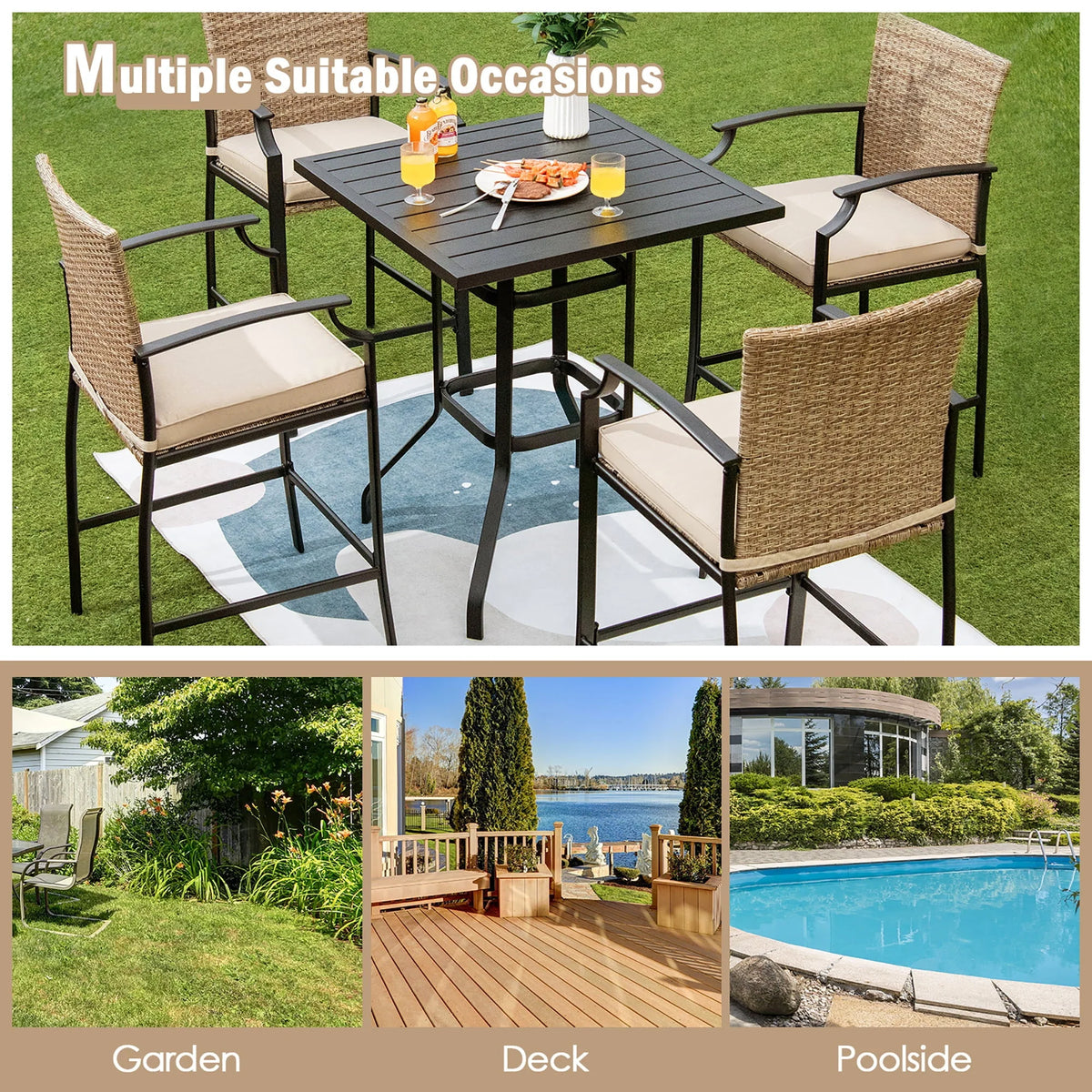 Costway 32''  Patio Square Bar Table Metal Cafe Bistro Table Garden Deck Black
