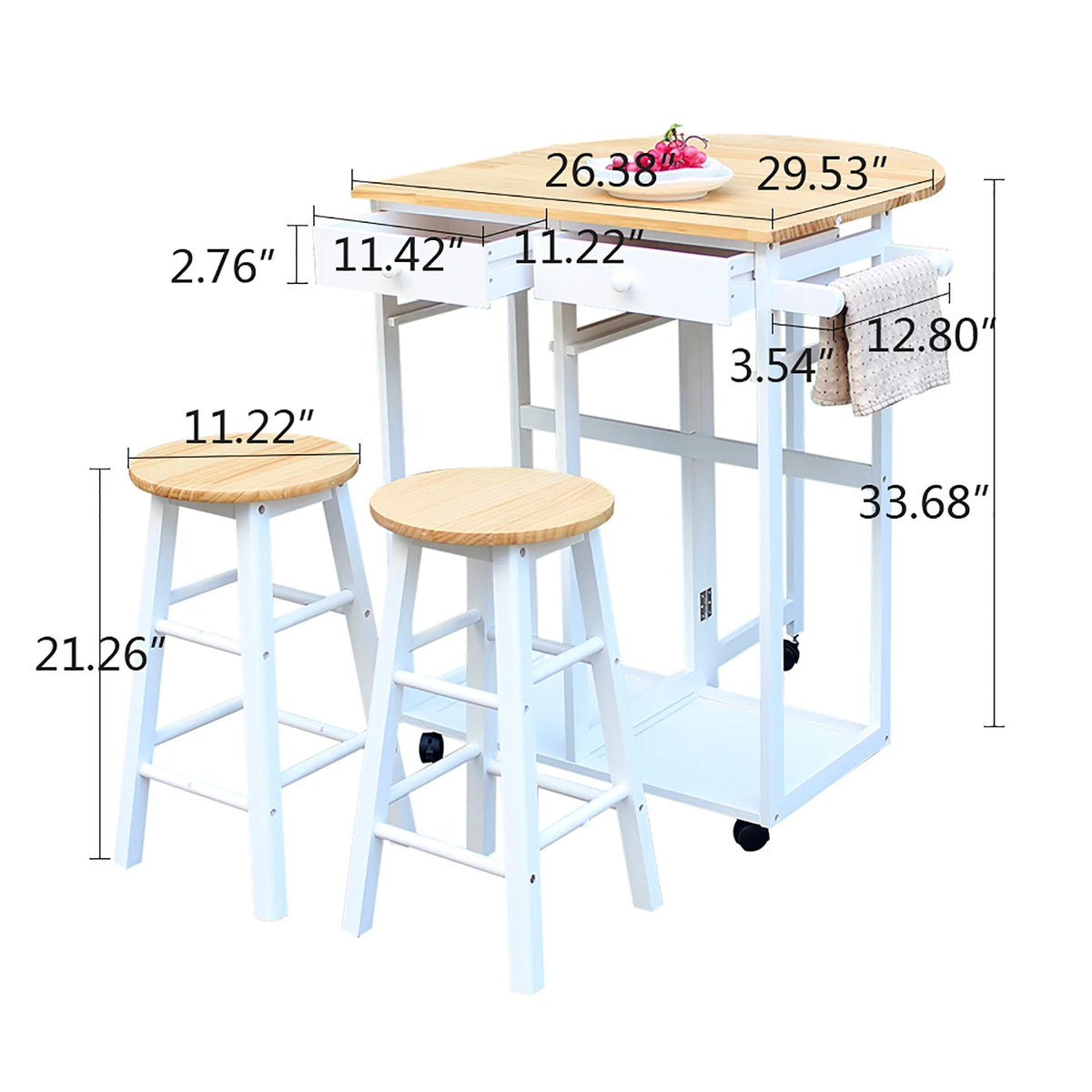 Moveable Kitchen Storage Cart With Wheels, Wire Rolling Cart Multifunction Utility Cart Kitchen Storage Cart on Wheels, Foldable With Metal Handle Semicircle Dining Cart With Round Stools White