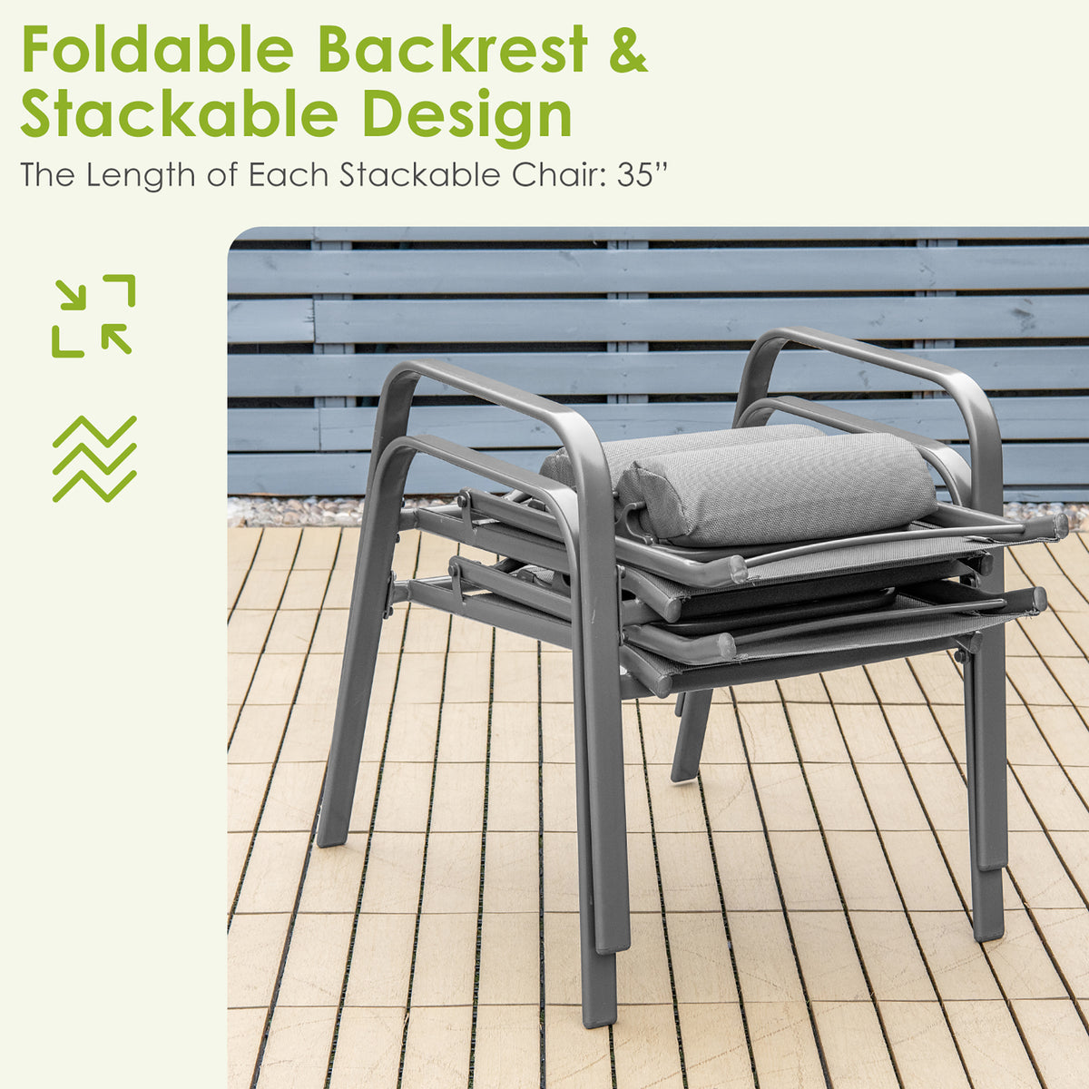 Costway 3PCS Patio Bistro Furniture Set Adjustable Back Stackable Chairs Black