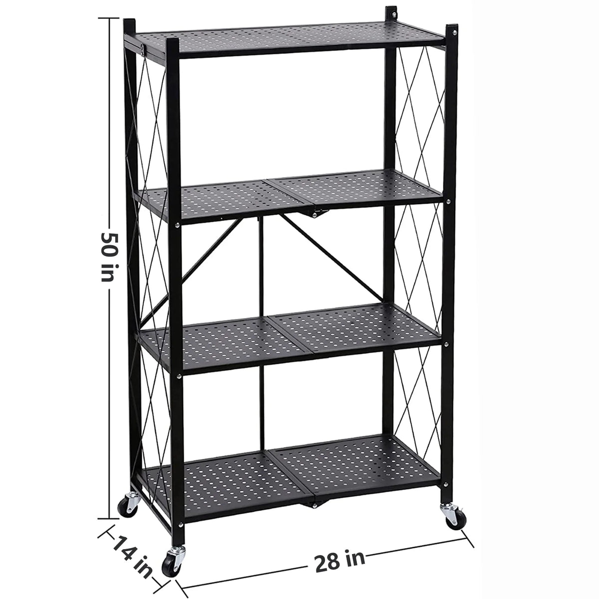 Vebreda 4-Tier Storage Shelf Foldable Metal Shelving Units with Wheels, Black