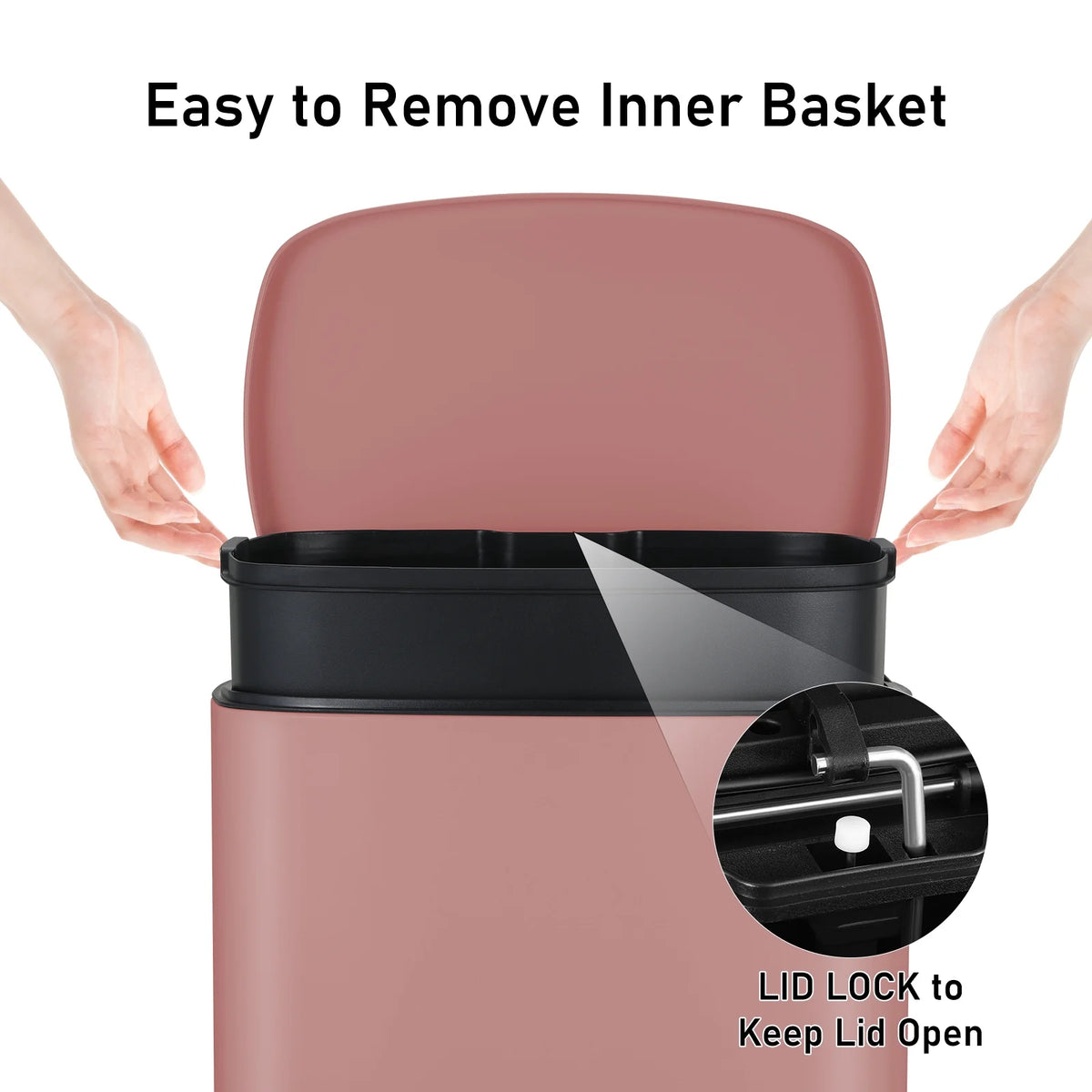 LAZY BUDDY 13.2 Gallon Stainless Steel Kitchen Trash Can with 1.3 Gallon Mini Trash Can, Rectangular Step Garbage Can with Lid