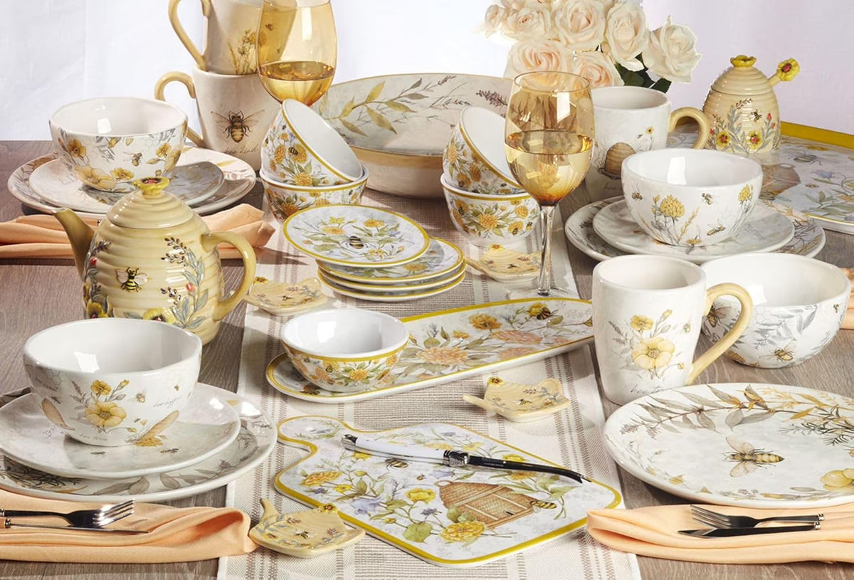 & Floral 12-Piece Melamine Dinnerware Set for 4,  Shatterproof Outdoor Tableware