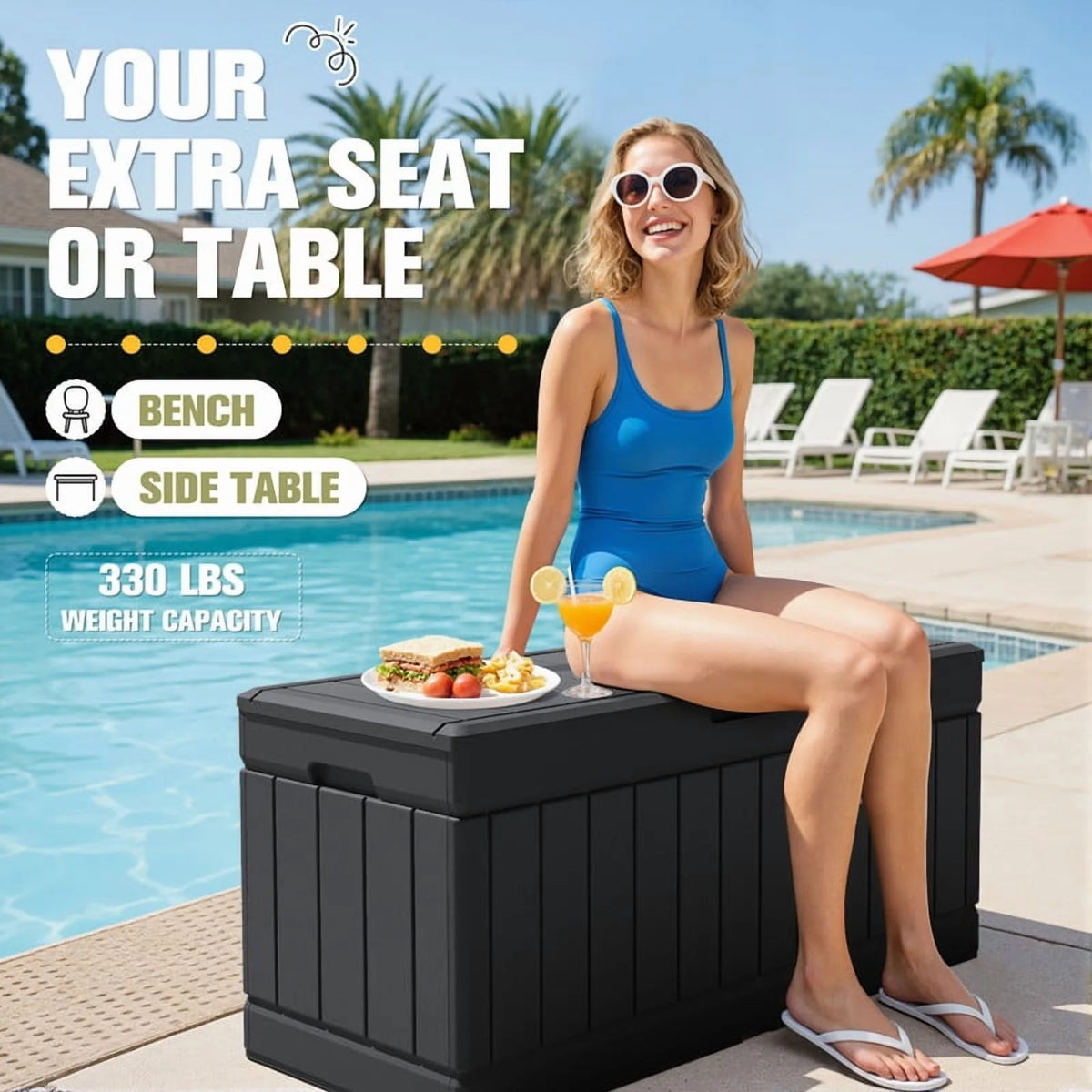 Homall 82 Gallon Outdoor Storage in Resin Deck Box 45.66in Width Lockable Deck Box, Black
