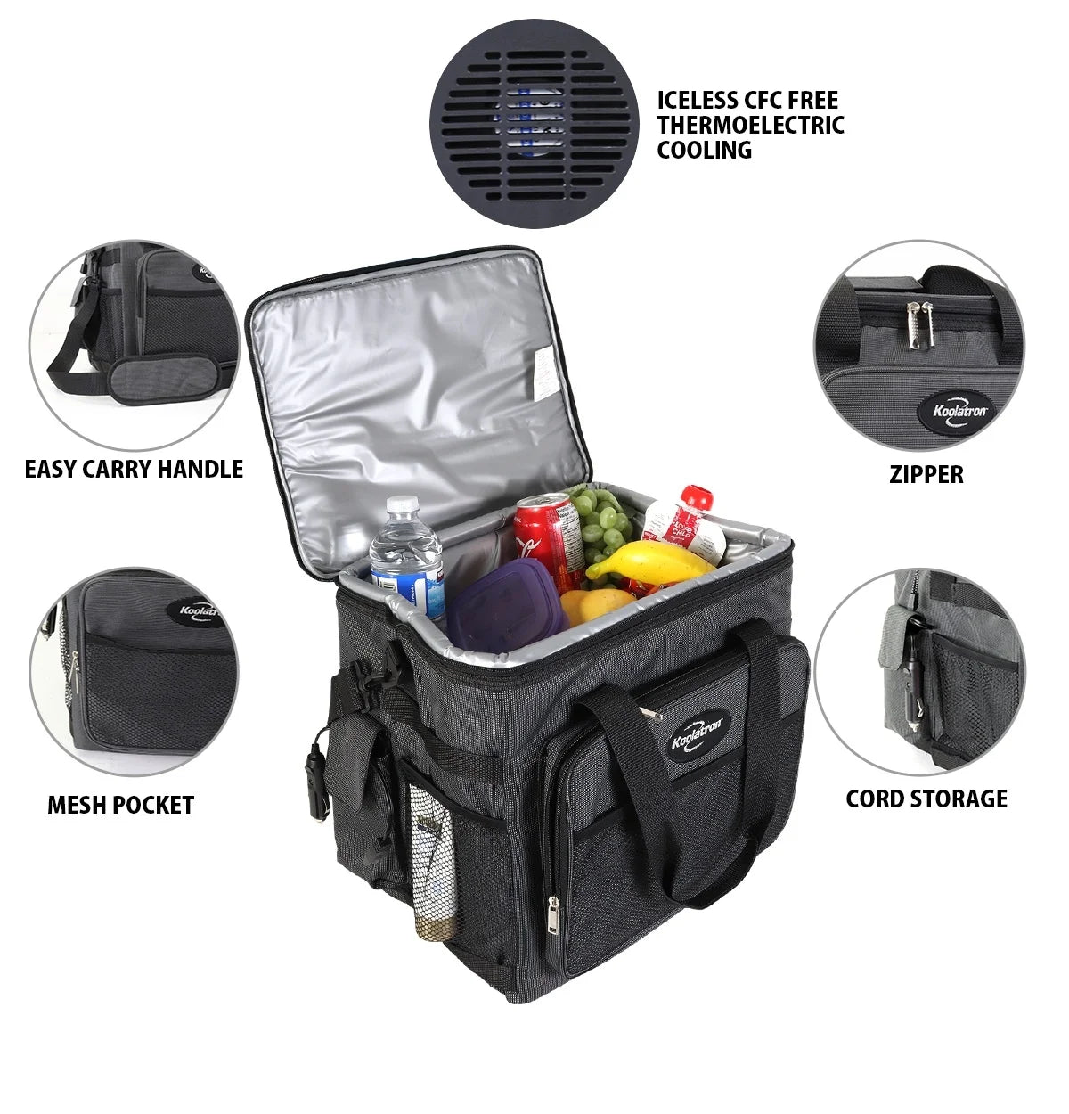 Koolatron 12V Electric Cooler Bag, 25L (26 qt), Collapsible, Gray/Black