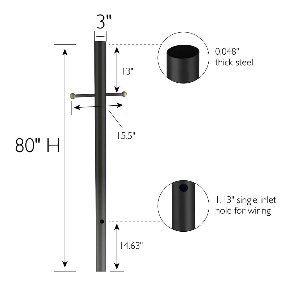 Design House 80" Traditional Weather-Resistant Outdoor Lamp Post with Cross Arm, Black