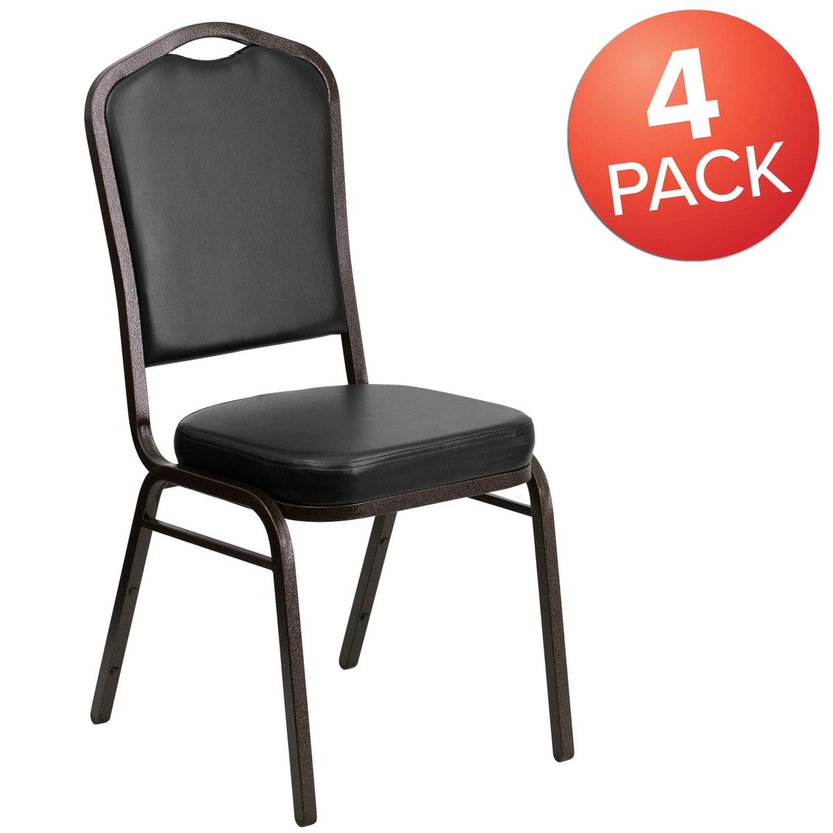 Emma + Oliver 4 Pack Crown Back Stacking Banquet Chair in Navy Vinyl - Silver Vein Frame