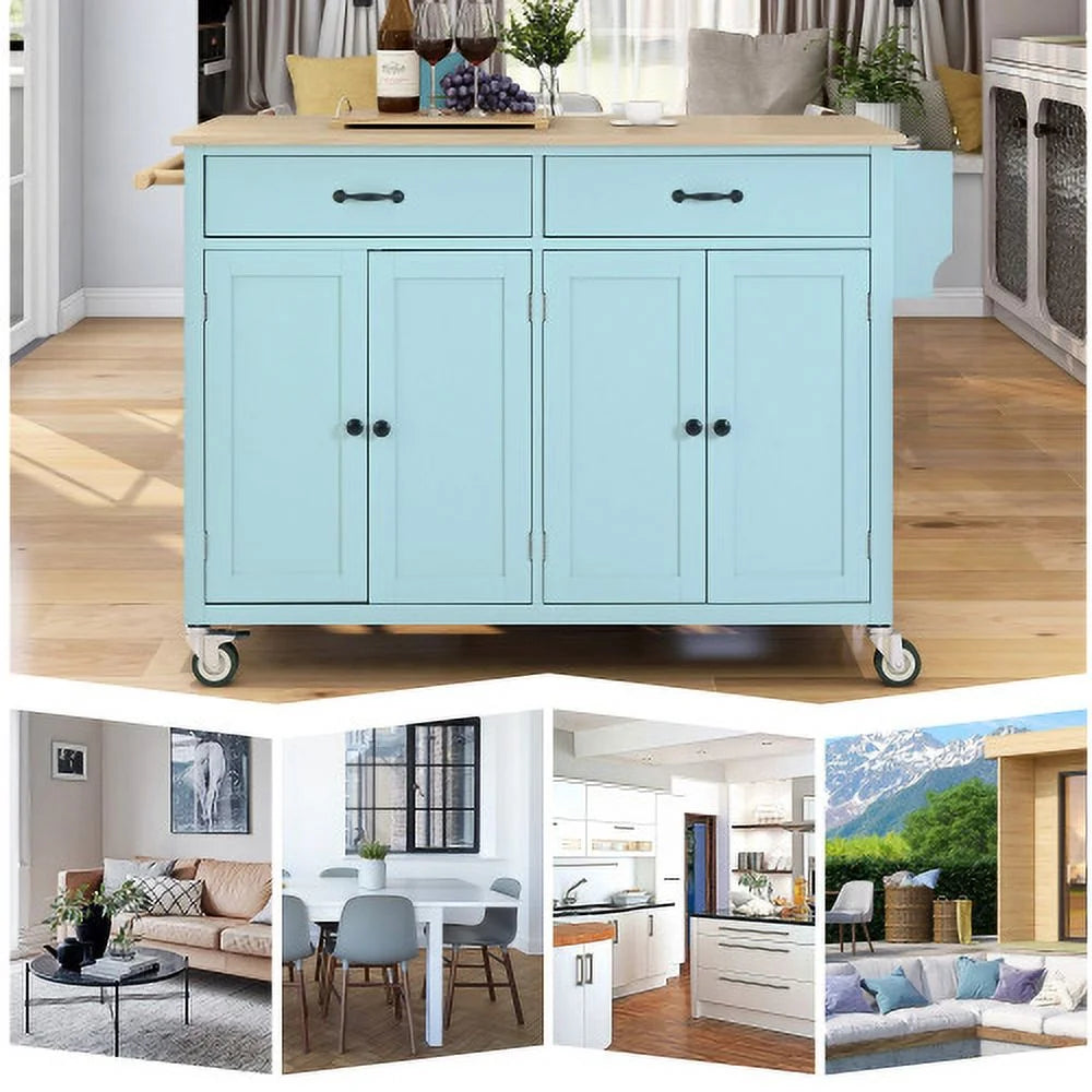 ZIVACATE Rolling Kitchen Island with Drop Leaf and Storage Large 53 in Movable Kitchen Carts White