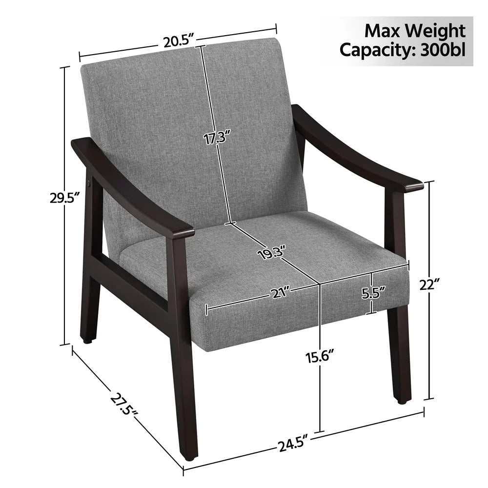 Yaheetech Mid-Century Upholstered Faux Leather Armchair with Solid Wood Legs,Brown