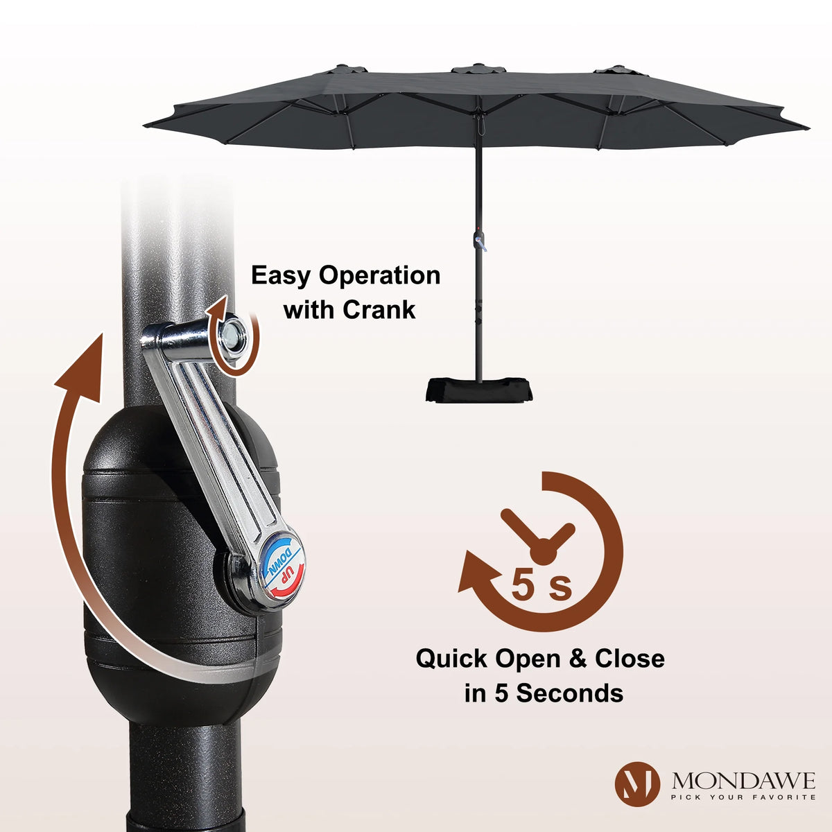 Mondawe 15ft Patio Umbrella Rectangular Outdoor Market Umbrella with Base and LED Lights Beige