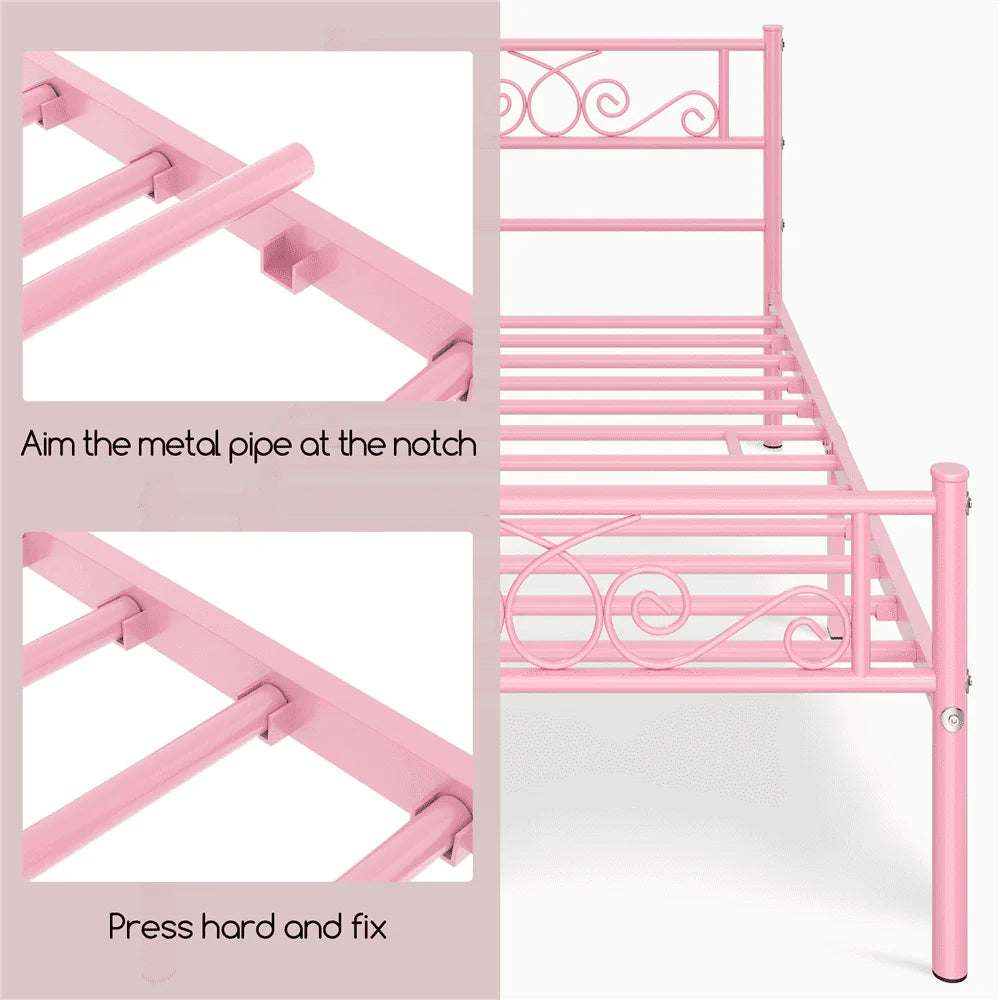 Easyfashion Jocelyn Modern Graceful Scroll Metal Platform Twin Bed,Pink