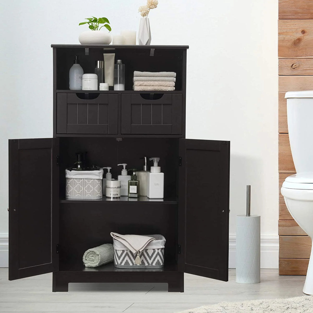Giantex Multifunctional Floor Cabinet, Freestanding Bathroom Cabinet with Removable Drawers and Adjustable Shelf for Bathroom, Living Room, Bedroom or Entryway, 24 x 12 x 43 inches (Black)