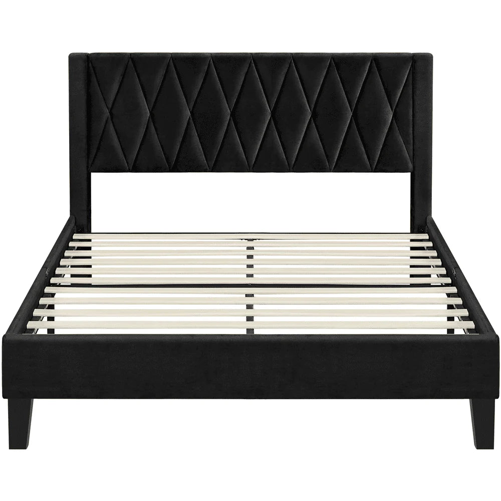 Topeakmart Queen Size Upholstered Platform Bed with Built-In USB Ports & Tufted Headboard, Black