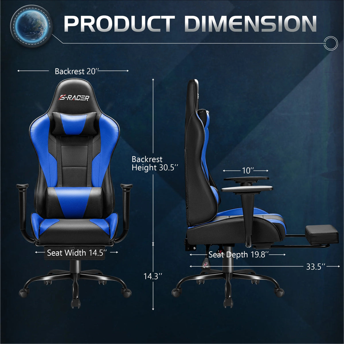 Homall Massage Gaming Chair Office Chair High Back PU Leather Chair with Footrest, Black
