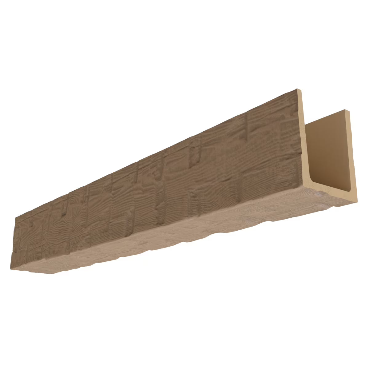 Ekena Millwork 3 1/2"W x 3 1/2"H x 120"L 3-Sided (U-Beam) Reclaimed Axed Cut HeritageTimber Faux Wood Ceiling Beam, Kona Brown