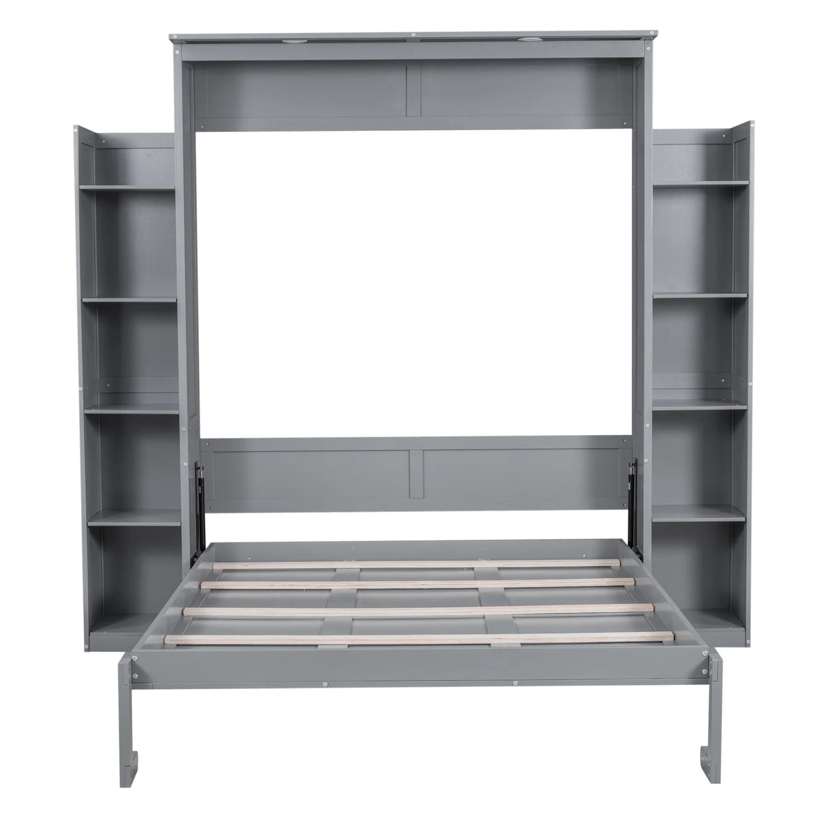 Harper & Bright Designs Full Size Murphy Bed with Shelves, Foldable Wall Bedframe w/Flexible Slats Support, Space-Saving Design, Can Be Folded Into Cabinet, White