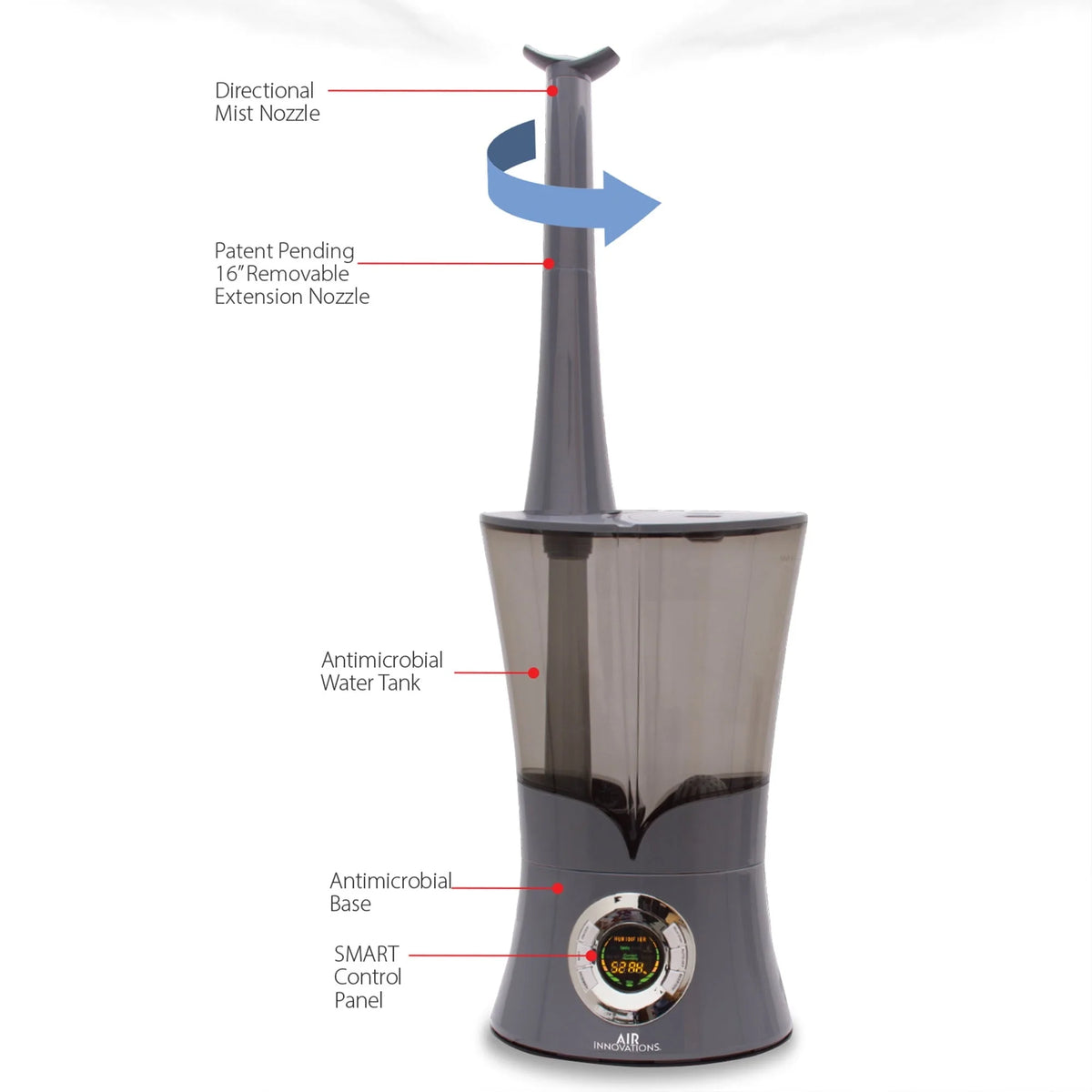 Air Innovations 700sq ft Ultrasonic Cool Mist Top Fill Humidifier, Platinum