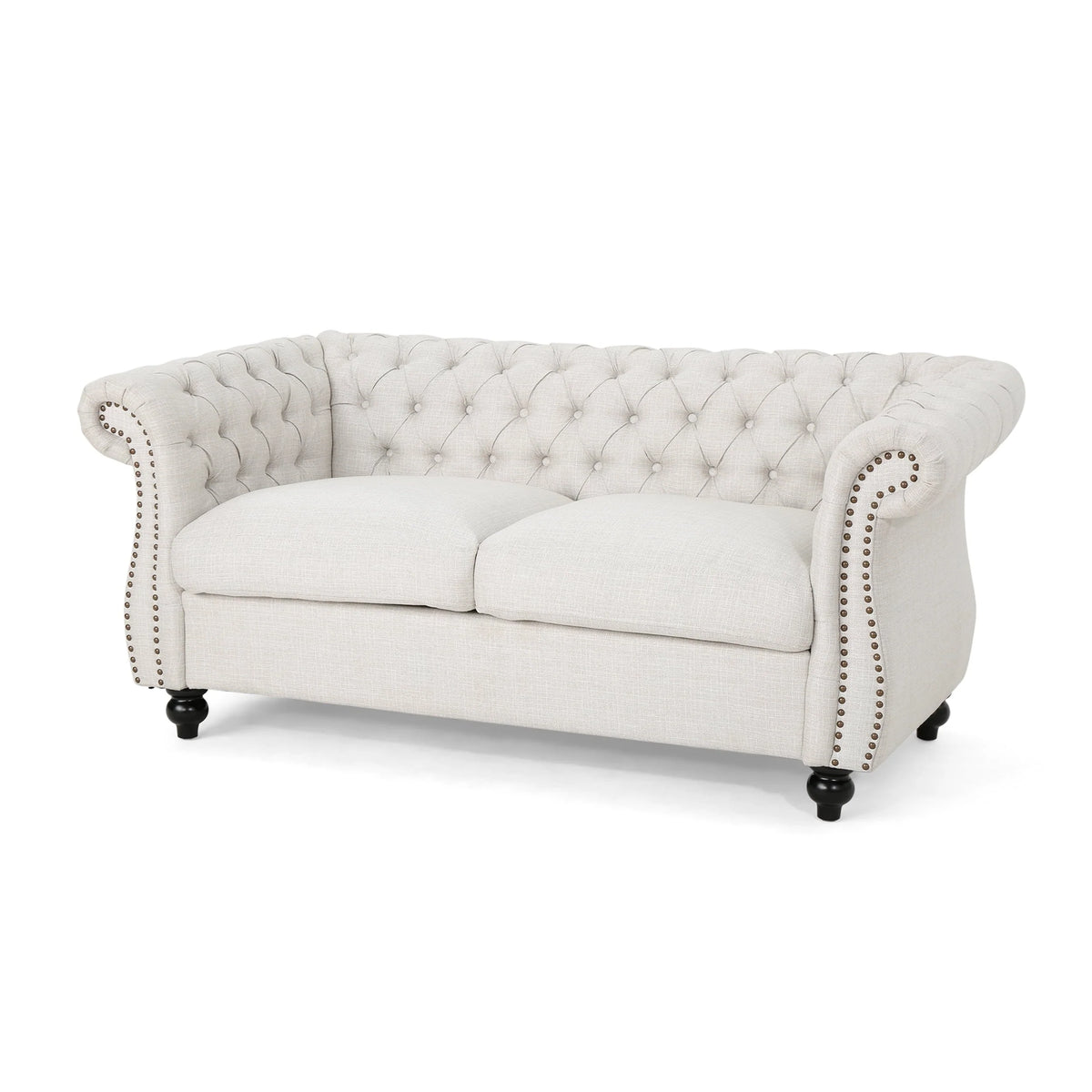 Noble House Ember Interiors Aaniya Fabric Chesterfield Loveseat Sofa, Beige