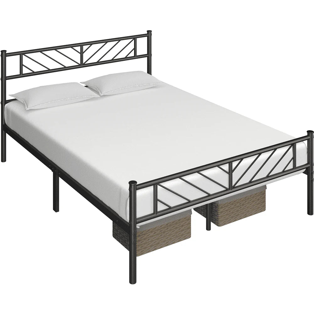 Easyfashion Justice Metal Platform Bed with Arrow Design, Queen Size, Black