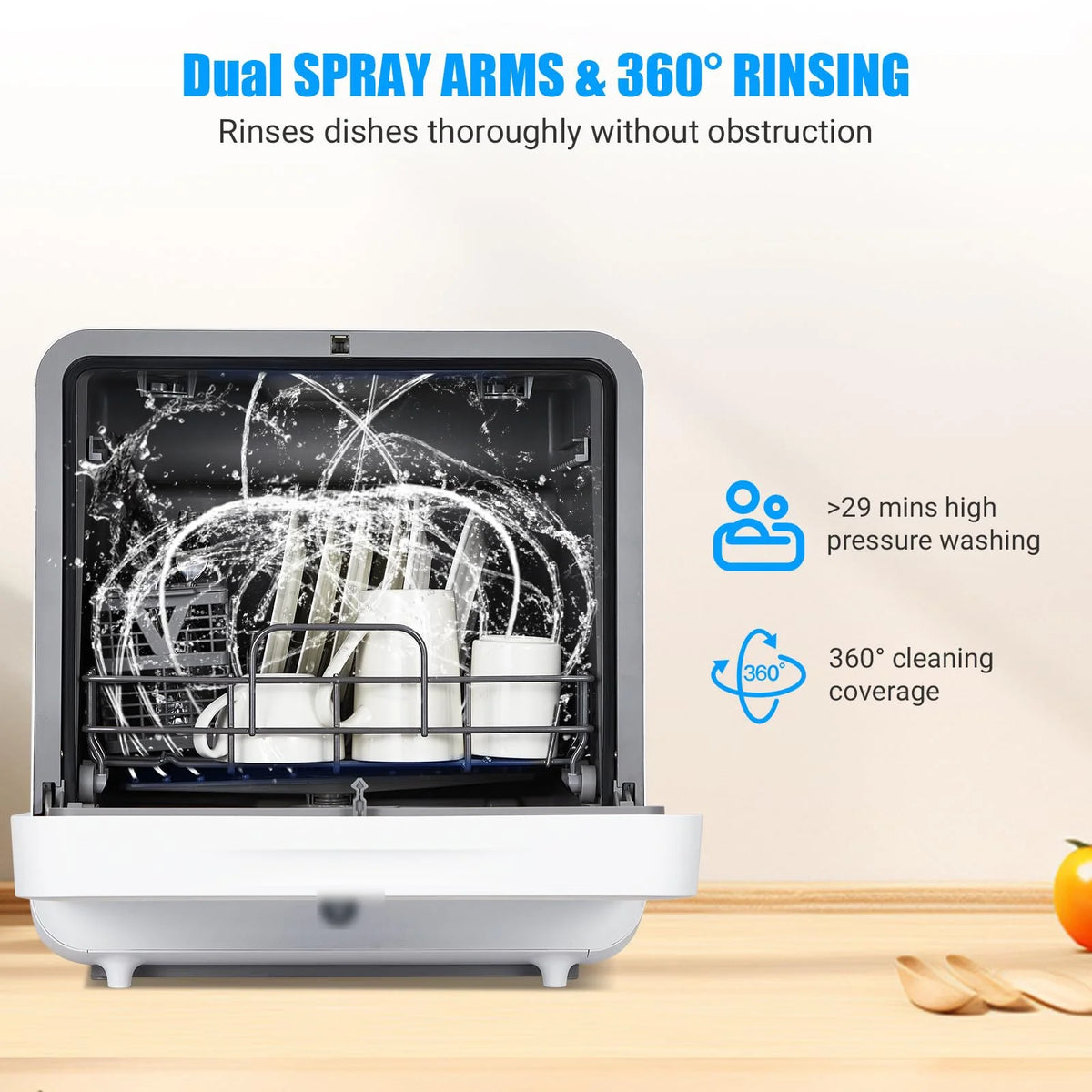 Portable Countertop Dishwashers, Compact Dishwashers with Air-Dry Function for Small Apartments, 5 Washing Programs