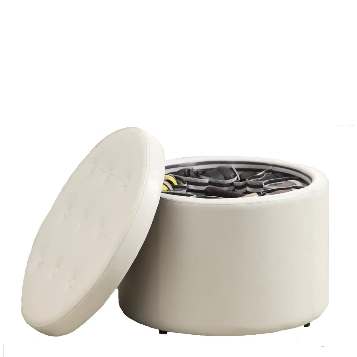 Designs4Comfort Round Shoe Ottoman, Ivory