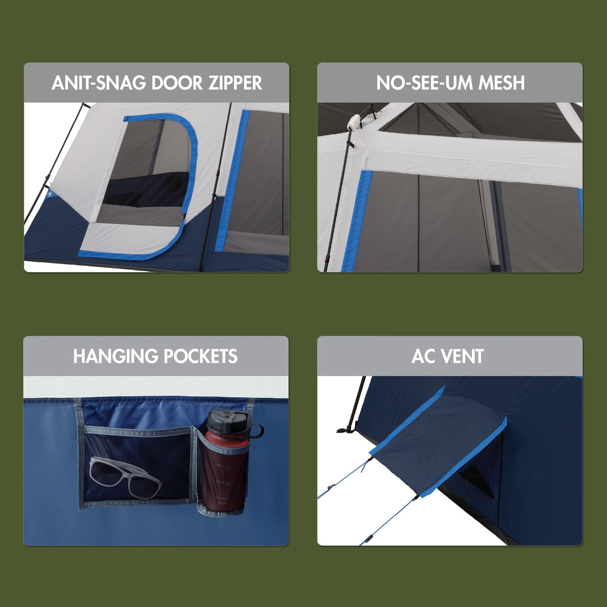 Ozark Trail 8' x 7' 4-Person Instant Cabin Tent with LED Lighted Hub, 19 lbs