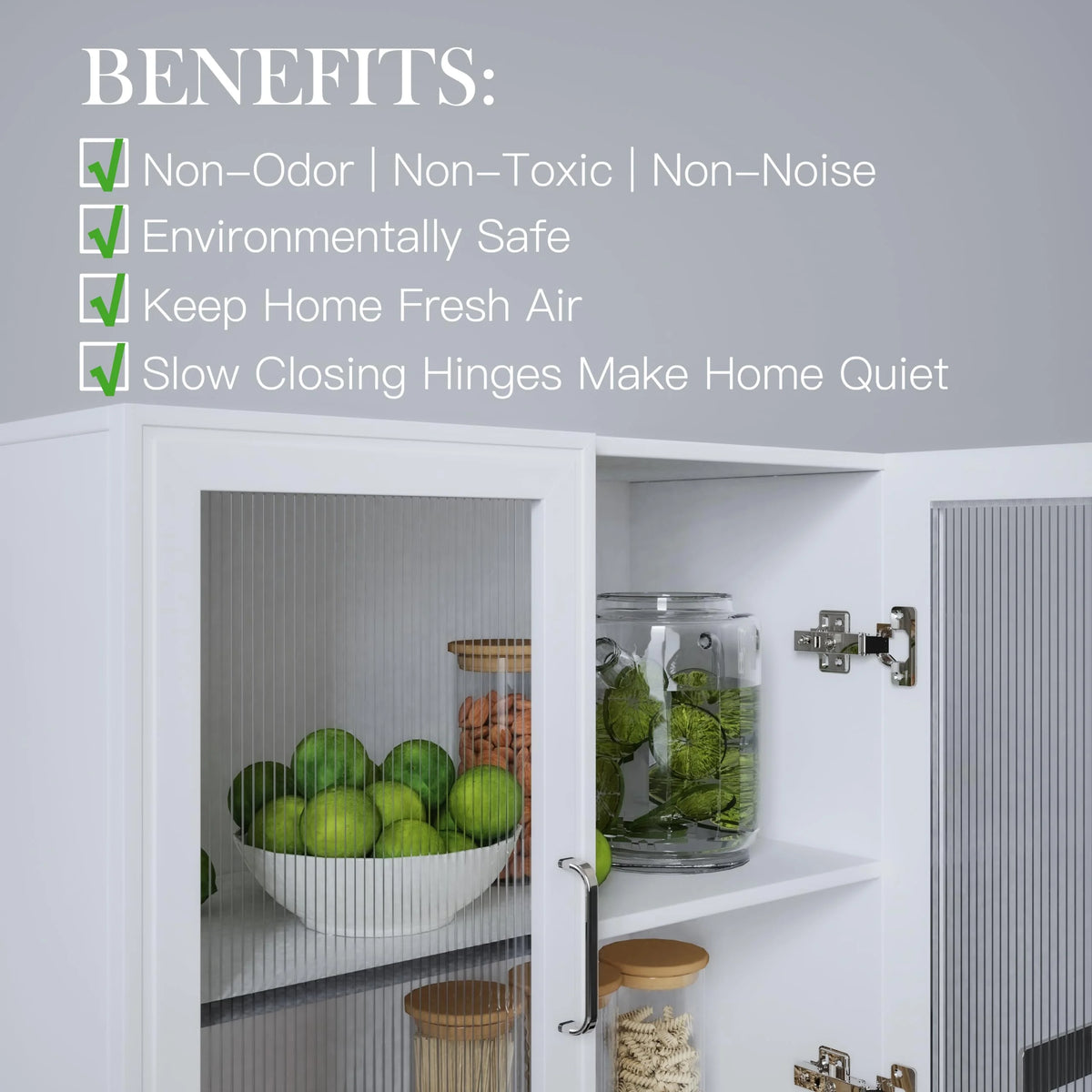 POLIHOME Display Wall Cabinet with Tempered Glass Doors��Storage Cabinet with Adjustable Shelves