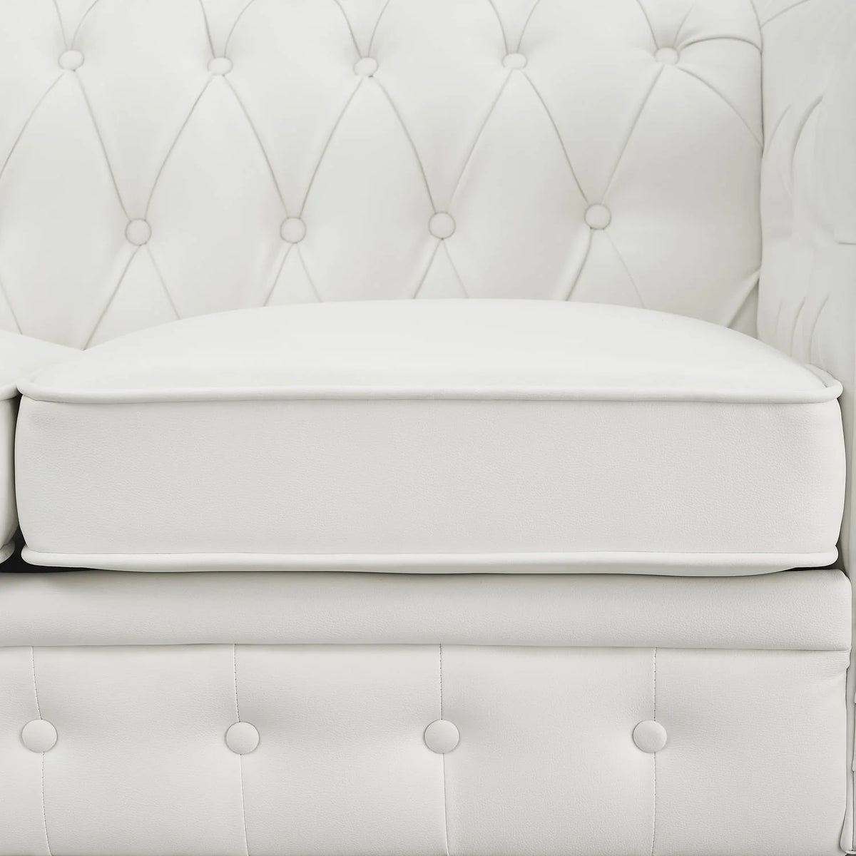 Naomi Home Emery Chesterfield Sofa & Accent Chair with Rolled Arms, Tufted Cushions, White
