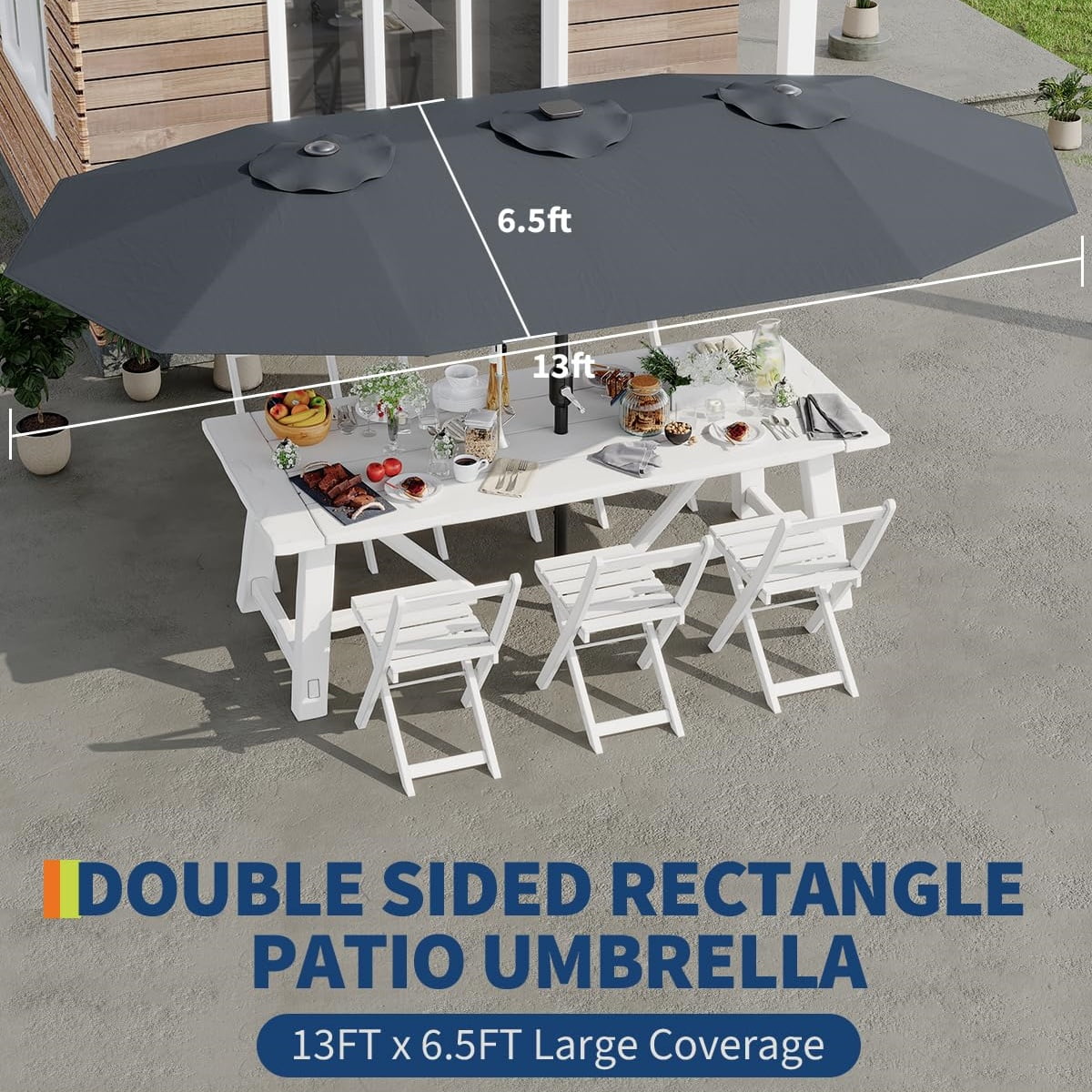 WildBreak Triple Size Large Patio Umbrella, with Crank Handle, Double-Sided, 13' x 6.5', Beige