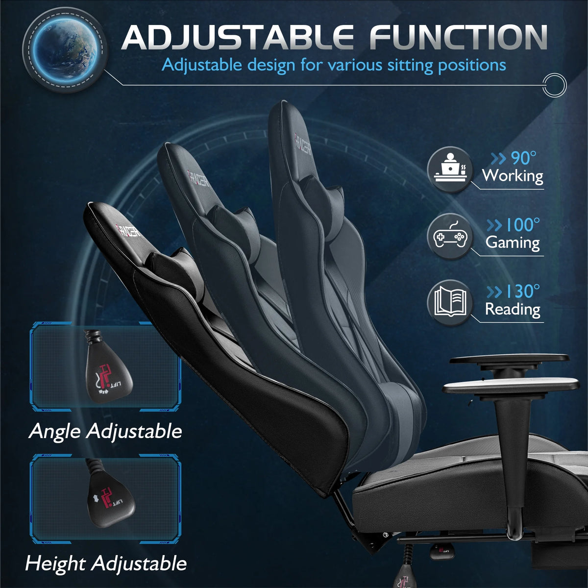 Homall Massage Gaming Chair Office Chair High Back PU Leather Chair with Footrest, Black