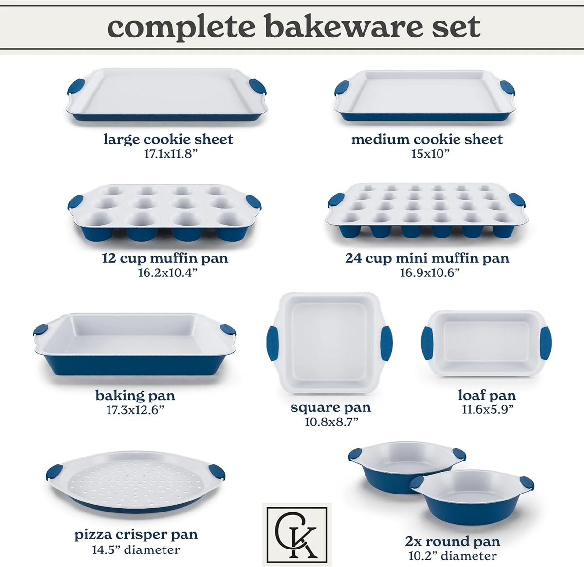 Country Kitchen 10-Piece Nonstick Bakeware Set - Stackable Pots and Pans, Black