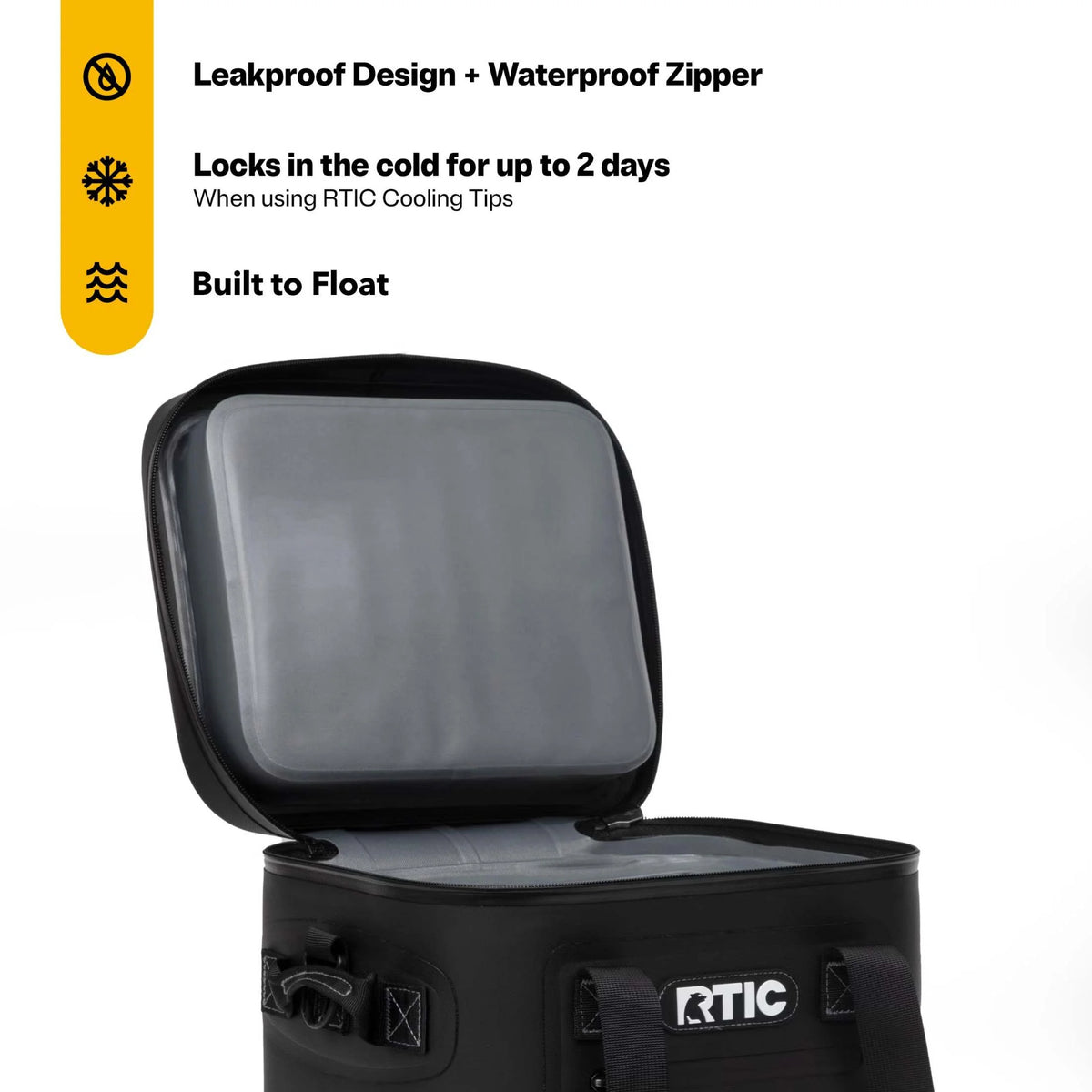 RTIC 12 Can Ultra-Tough Soft Cooler, 10 Qt, Leakproof, Waterproof Zipper,  Black