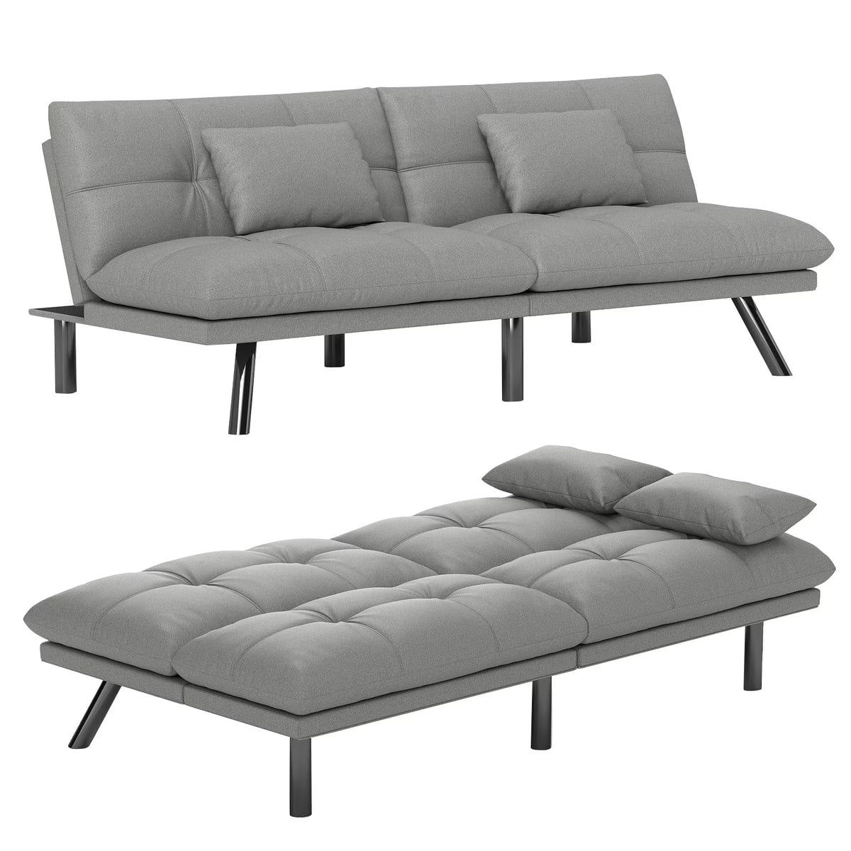 70���� Convertible Futon Sofa Bed Folding Bed Sleeper Couch for Living Room, Small Space or Office, Light Grey