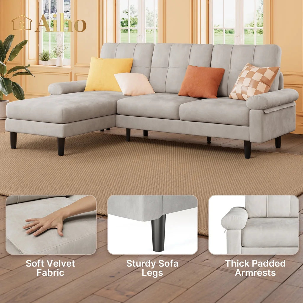 Aiho 82" L Modern Sofa, L-shaped Sofa with 3 Comfortable Pillows for Living Room, Apartment, Studio, Office - Dark Grey