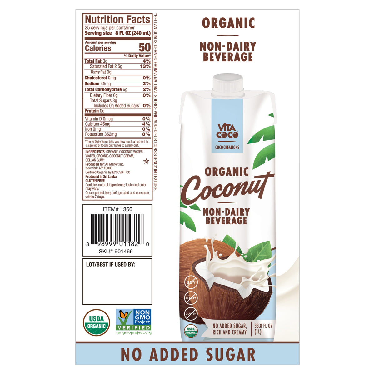 Vita Coco Organic Coconut Non-Dairy Beverage, 33.8 fl. oz, 6-count