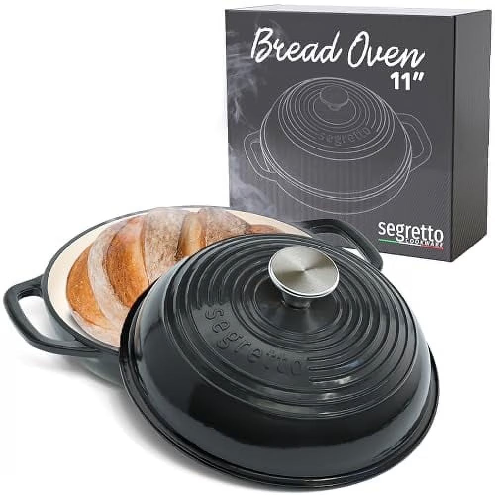 Segretto Cookware 11" Enameled Cast Iron Dutch Oven for Bread, Bread Maker Pan with Lid, Red